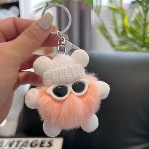 Fluffy Pink and White Keychain Accessory